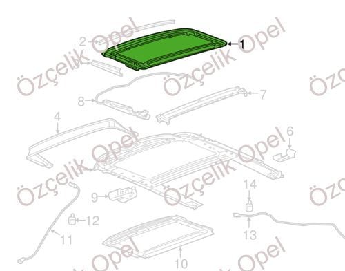 İNSİGNİA B SUNROFF CAMI + PERDESİ + MOTORU + CAM KIZAĞI KOMPLE
