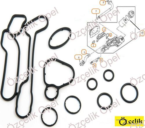 OPEL ASTRA H / ASTRA J / CRUZE A16XER YAĞ SOĞUTUCU ORİNG TAKIMI 9 PARÇA-ÖZÇ MARKA