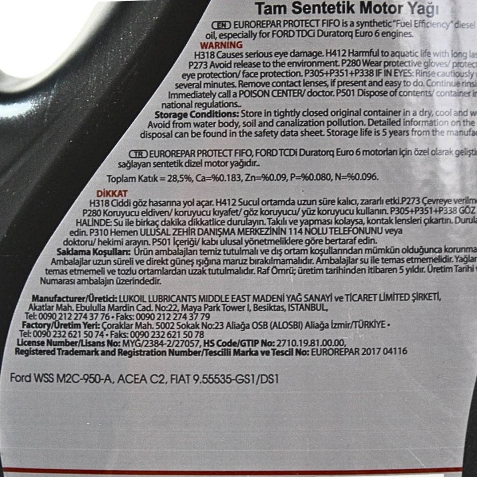 Motor Yağı 0W30 Tam Sentetik 4 LT - Eurorepar 1680358680